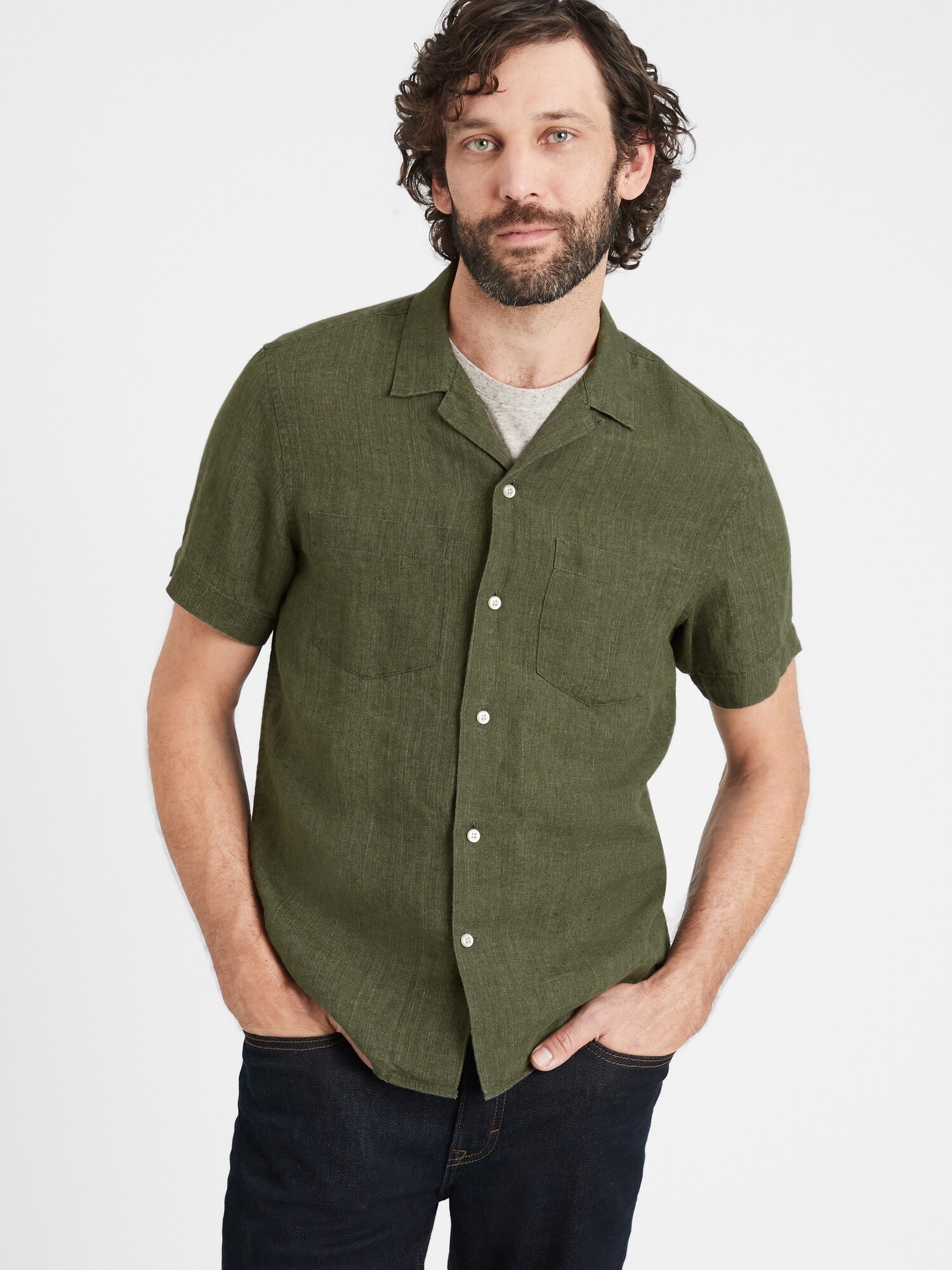 Slim-Fit Linen-Cotton Resort Shirt