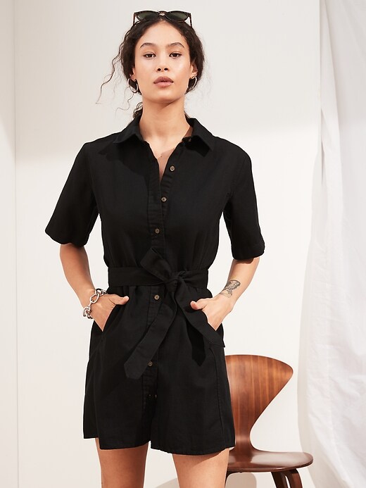 Petite Cotton-Linen Shirtdress | Banana Republic
