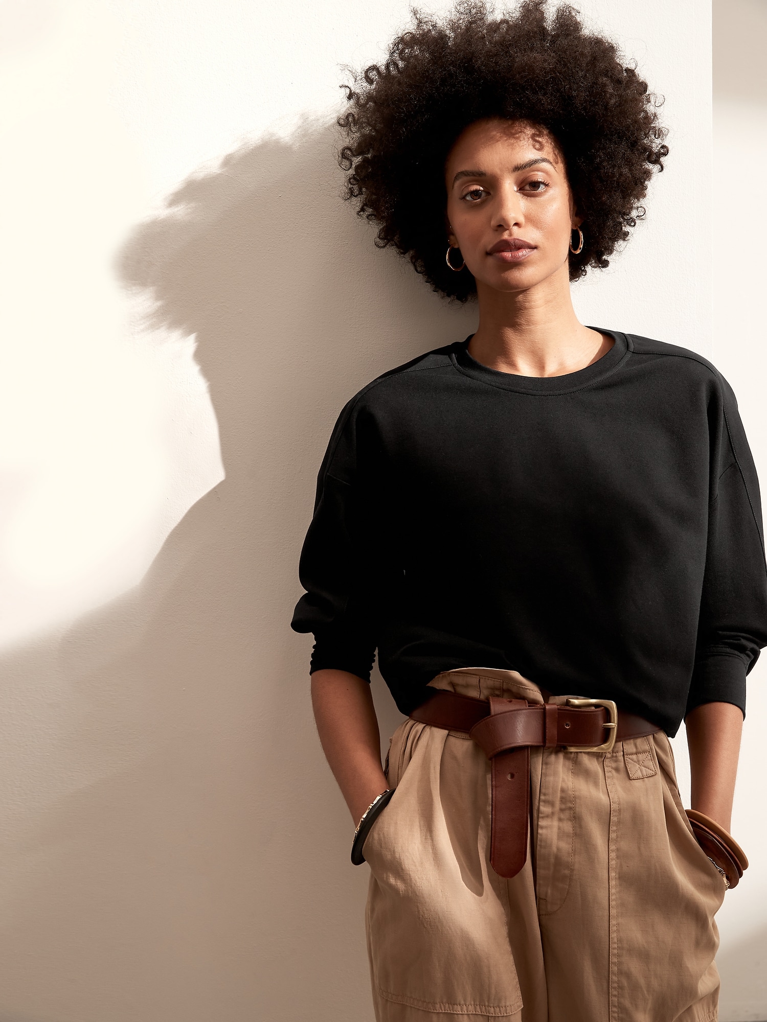 Petite Mixed Media Sweatshirt Banana Republic