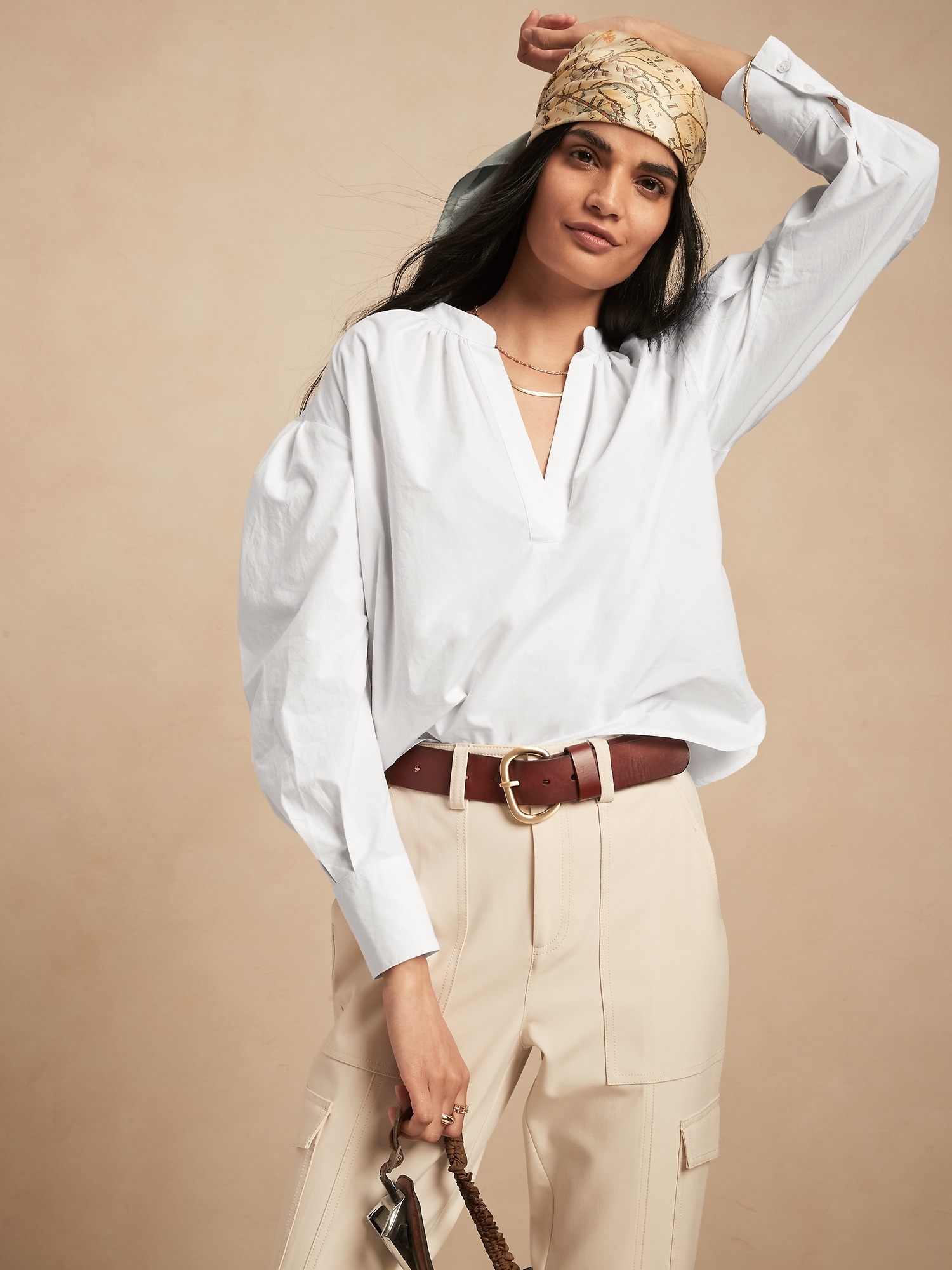 Enchanting Pointed Collar Button Down Drop Shoulder Bishop Sleeve Blou –  Trendy & Unique