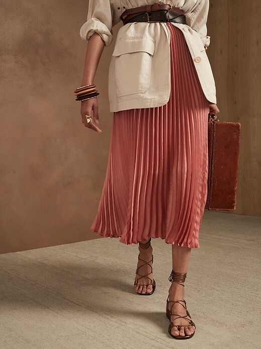 Image number 3 showing, Pleated Satin Midi Skirt
