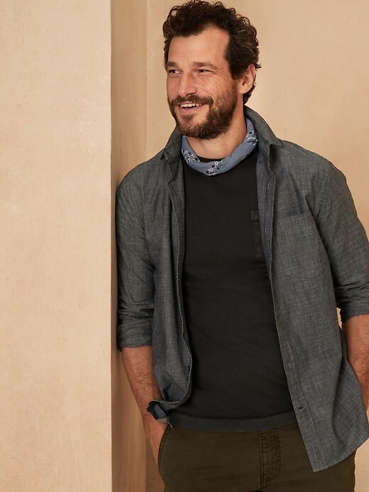 Image number 1 showing, Untucked Slim-Fit Chambray Shirt