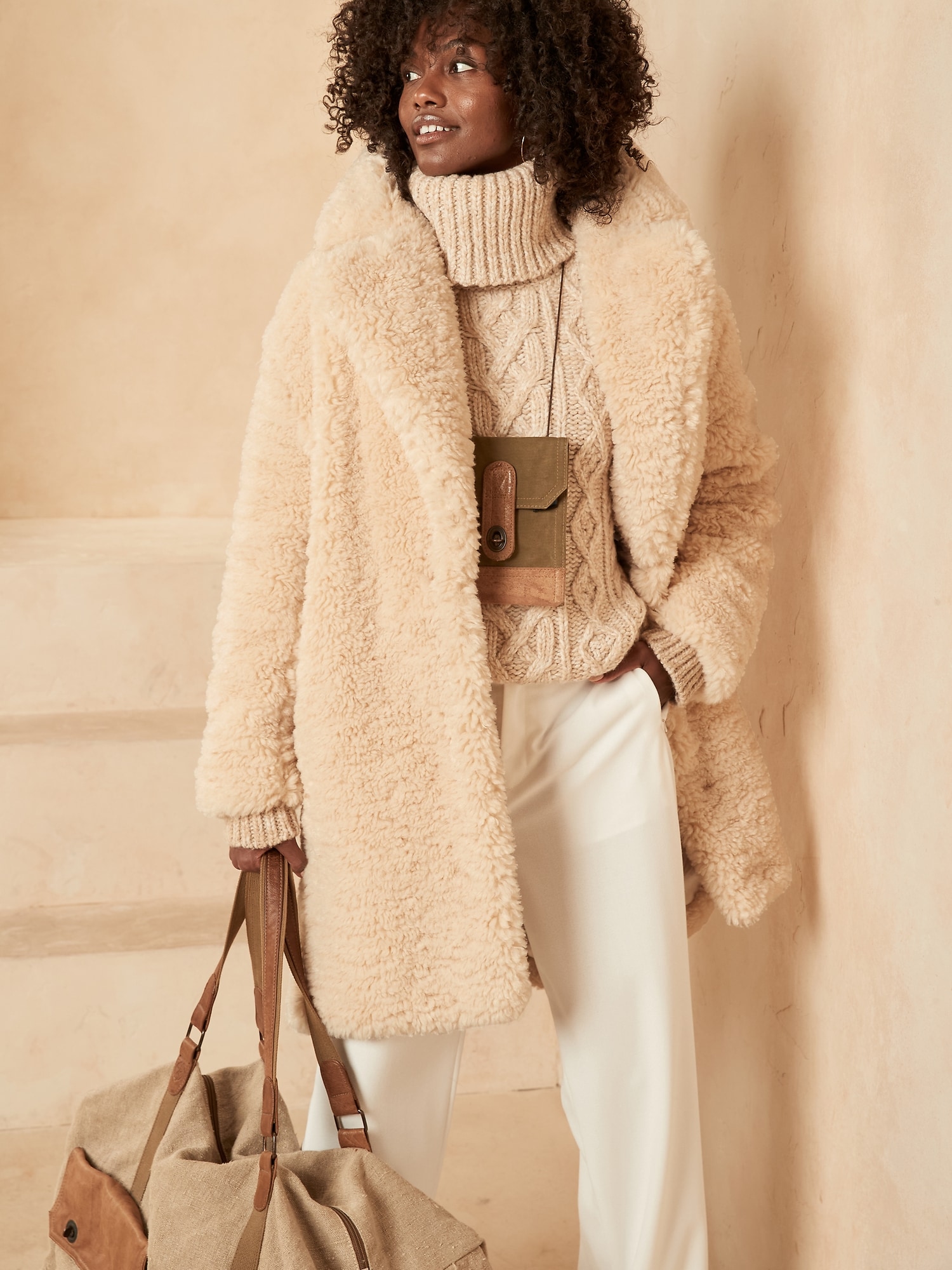 Petite Oversized Sherpa Cocoon Coat