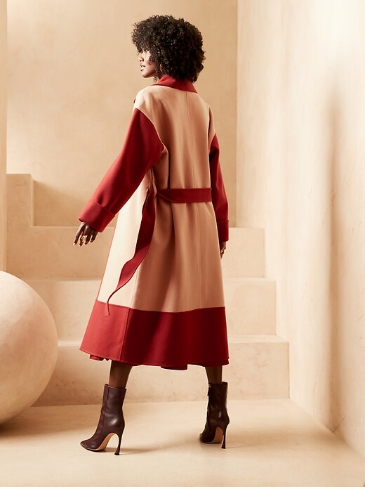BR x HARBISON Italian Wool Cashmere Color Block Robe Coat Banana Republic