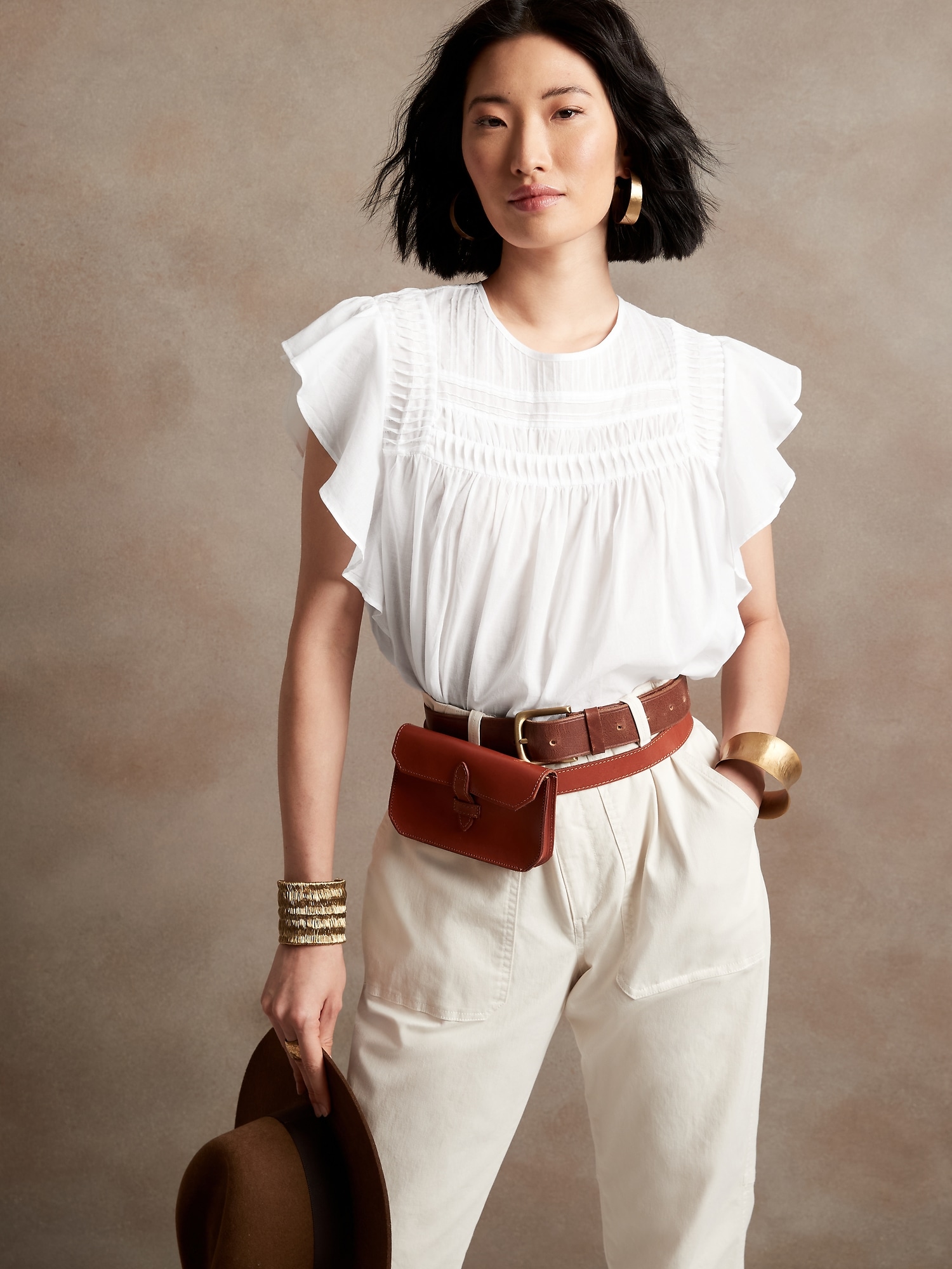 Pintuck Ruffle-Sleeve Top | Banana Republic