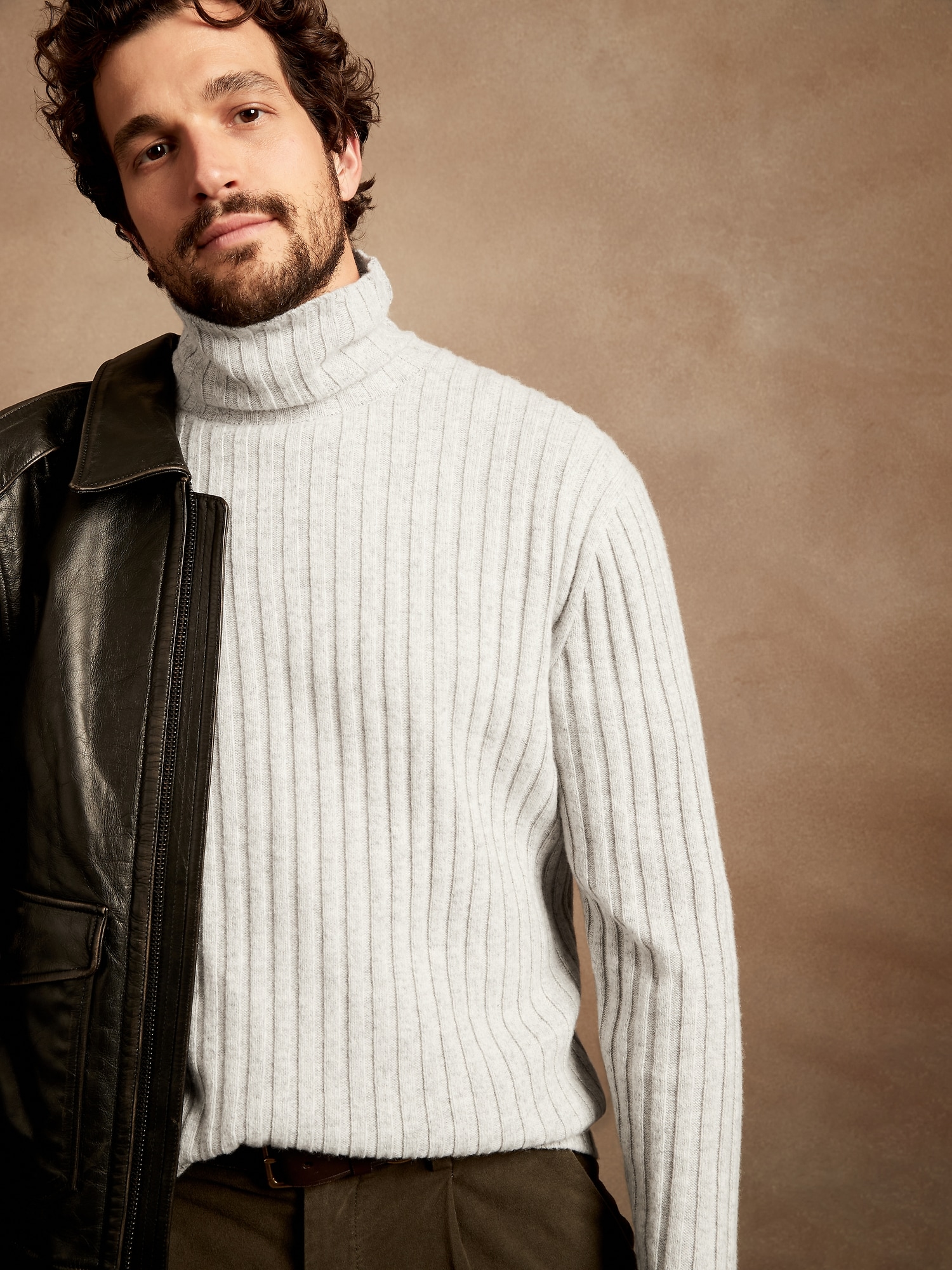 Italian Wool-Blend Ribbed Turtleneck Sweater
