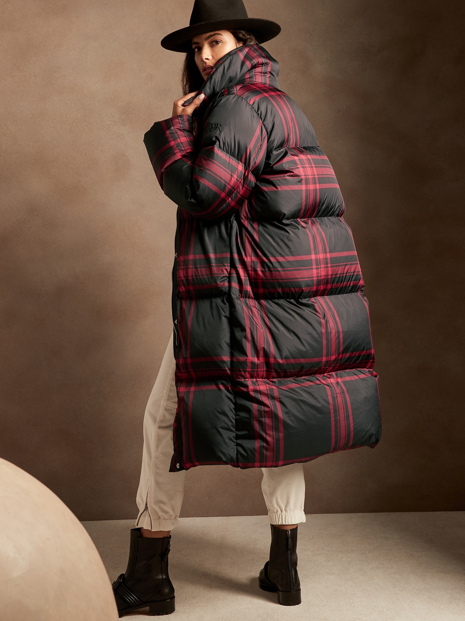 Plaid puffer hot sale jacket women's