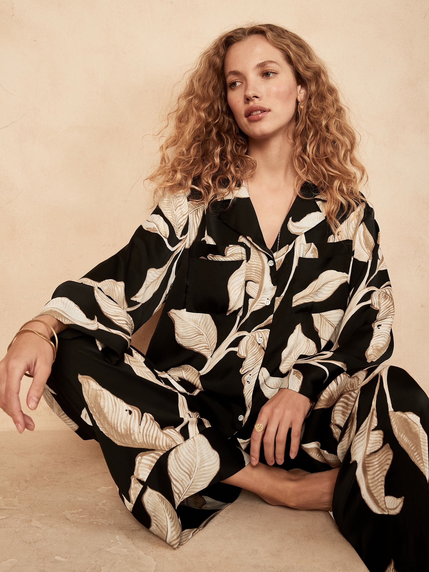 Long-Sleeve Satin Pajama Set