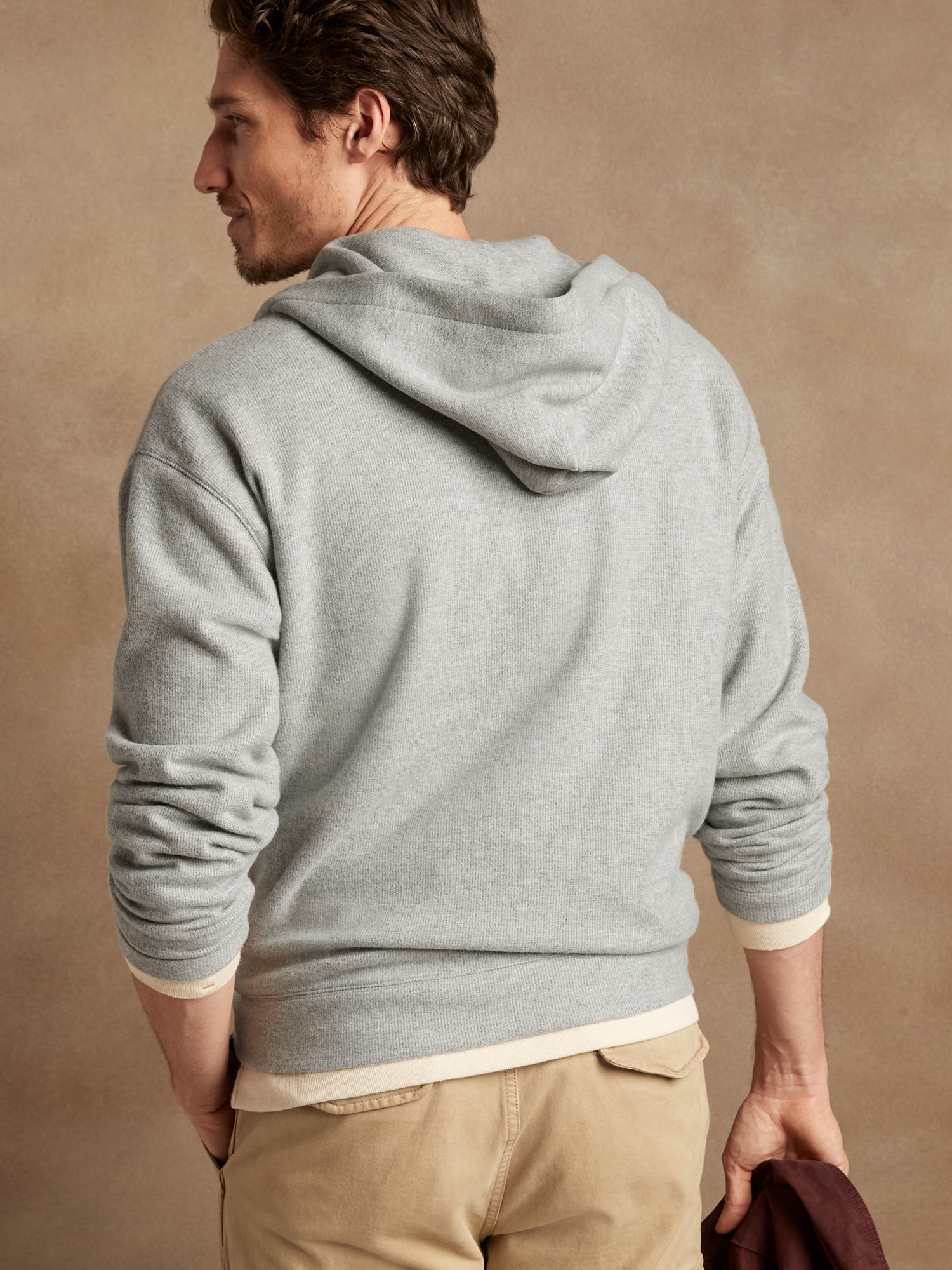 Brushed WaffleKnit Zip Hoodie Banana Republic