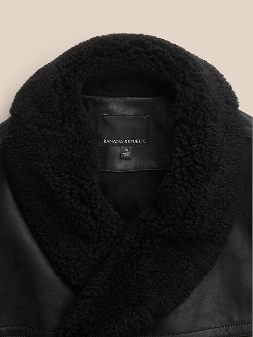Image number 6 showing, Shawl-Collar Leather Coat with Shearling Collar