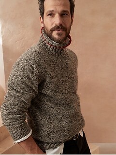 Heritage Italian Cashmere Mock-Neck Sweater with Contrast Stitching