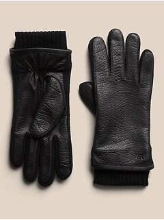 Knit Cuff Leather Gloves