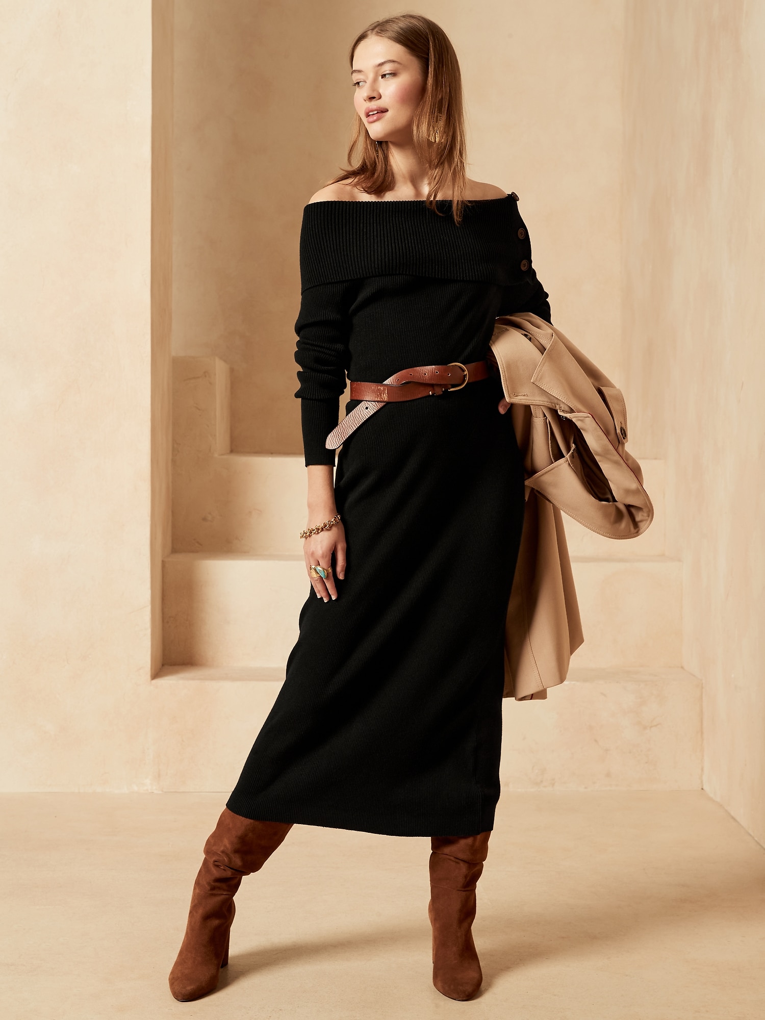 Petite Off-the-Shoulder Sweater Dress 