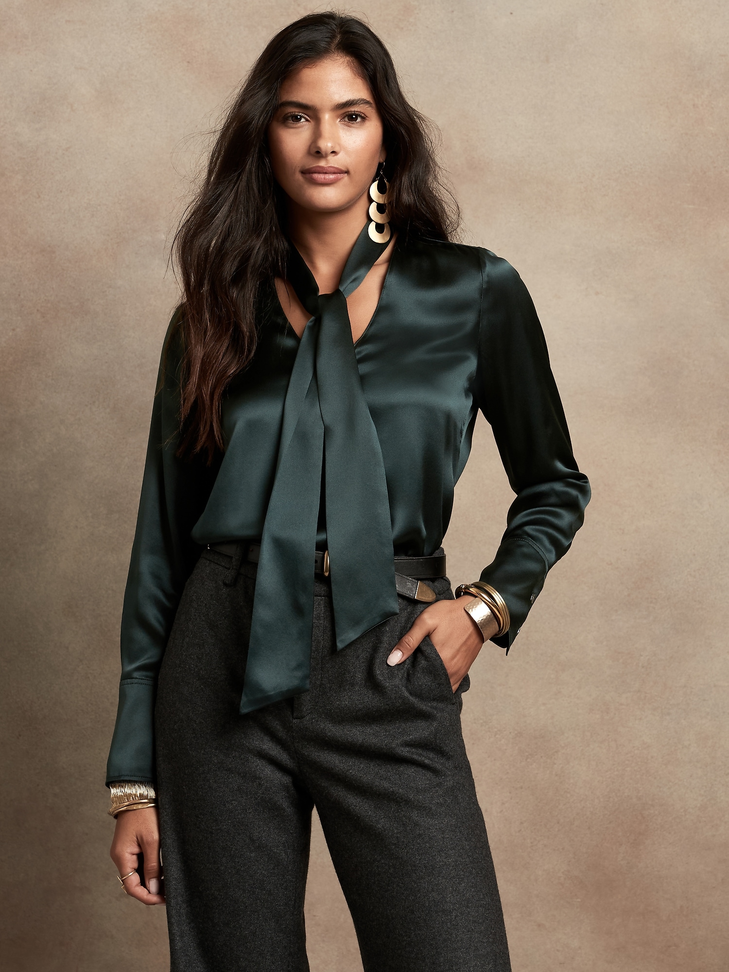 Petite Silk Blouse with Removable Tie | Banana Republic