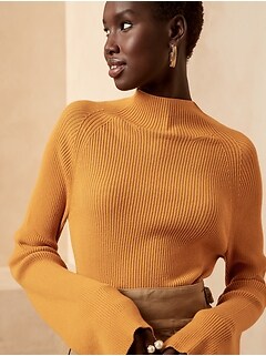 Ribbed Flare-Sleeve Sweater