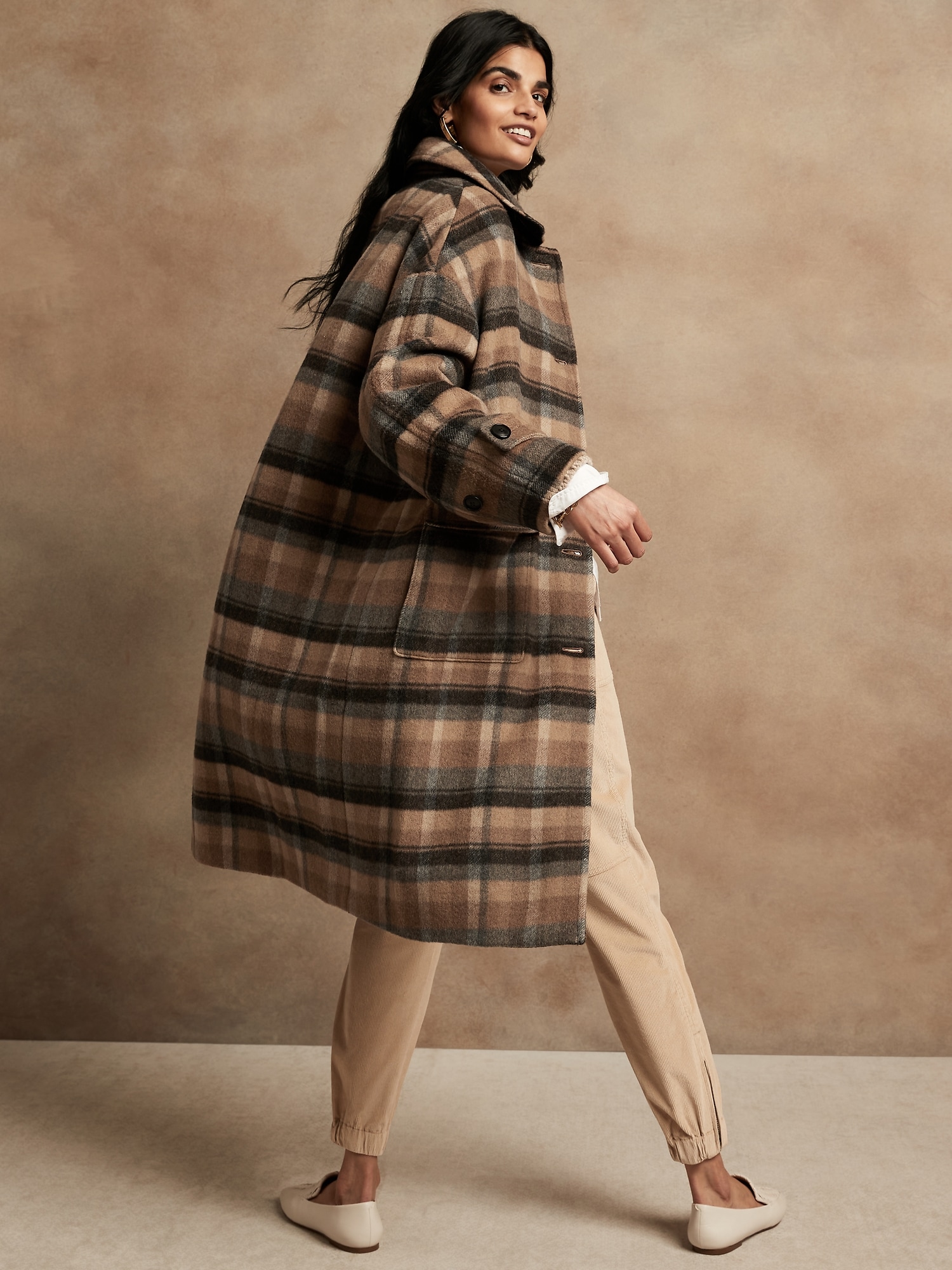 Oversized Plaid Italian Melton Coat | Banana Republic