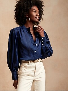 Petite Ramie Popover Shirt | Banana 