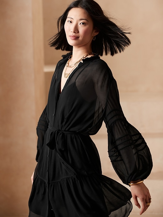 Image number 3 showing, Crinkle Shirtdress with Silk