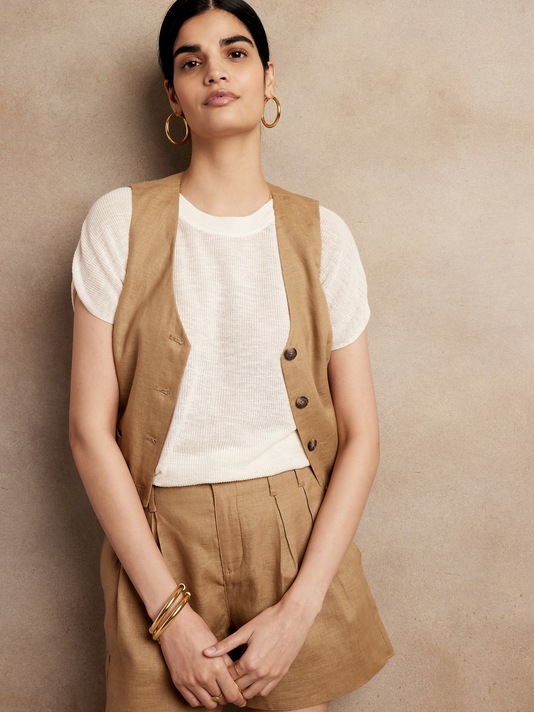 Petite Costa Linen-Blend Top