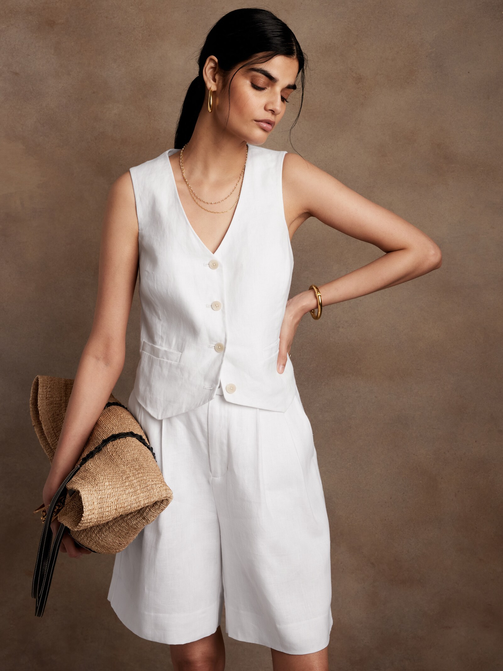 トップス SUNSEA LINEN VEST-Reversible-/Line Beige トップス SUNSEA LINEN VEST-Reversible-/Line Beige SUNSEA LINEN