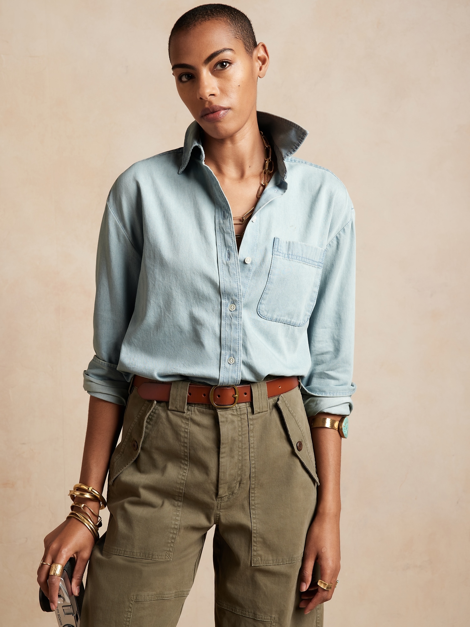 petite denim shirts & tops