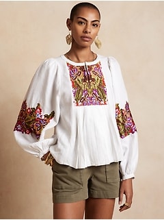 Embroidered Linen-Blend Shirt