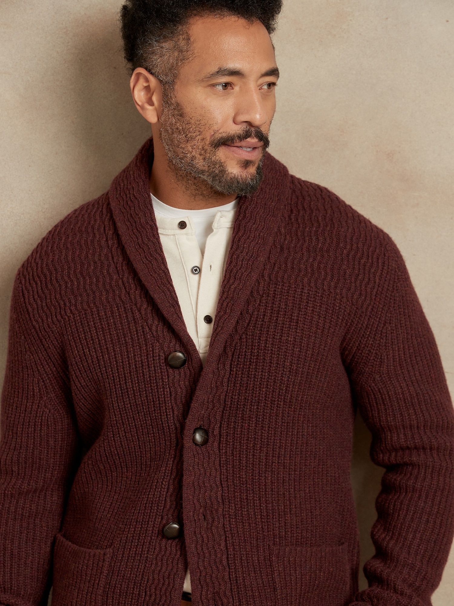 CASHMERE BLEND SHAWL COLLAR CARDIGAN, MEN'S SWEATERS