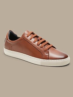 mens brown leather plimsolls