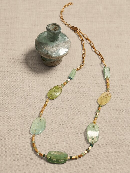 Collier de perles en verre romain et en laiton Aureus + Argent |