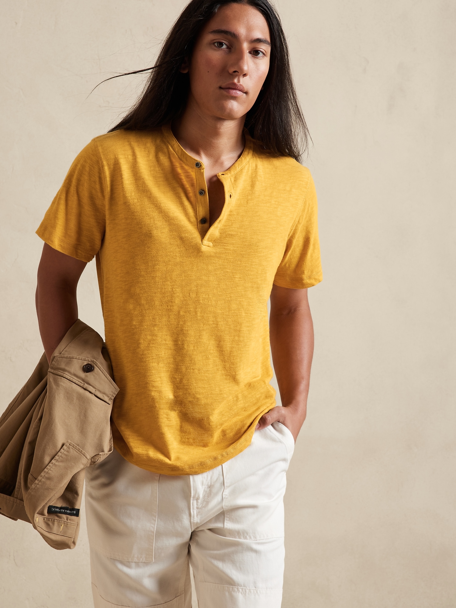 Banana Republic Soft Wash Henley T-Shirt yellow. 1