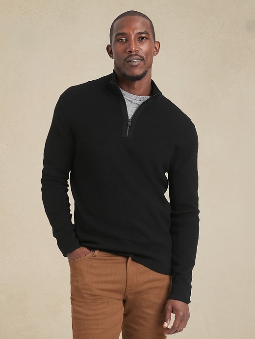 Merino Waffle Knit Half Zip Sweater Banana Republic