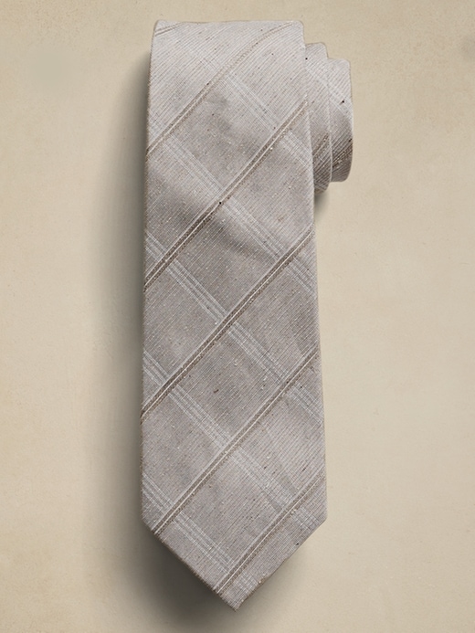 Wide Windowpane Silk-Linen Tie