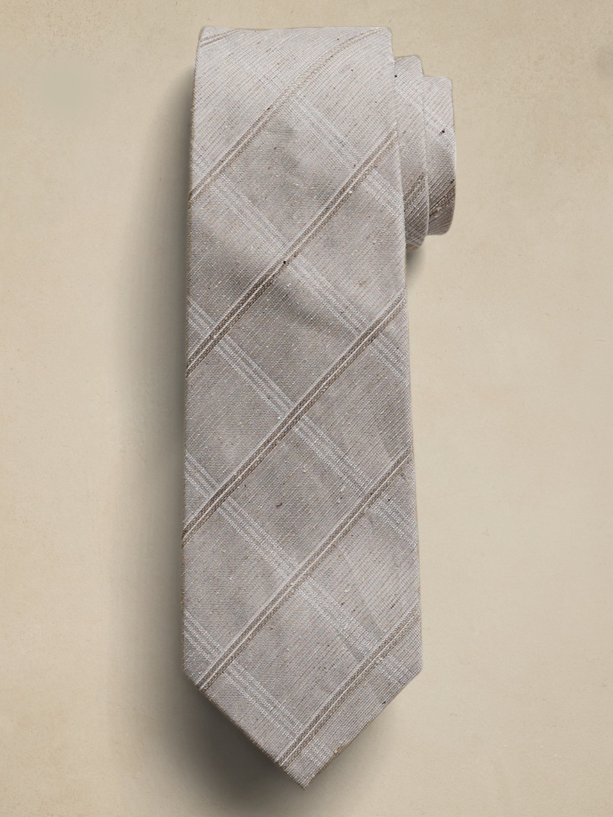 Cravate à carreaux larges en soie et lin