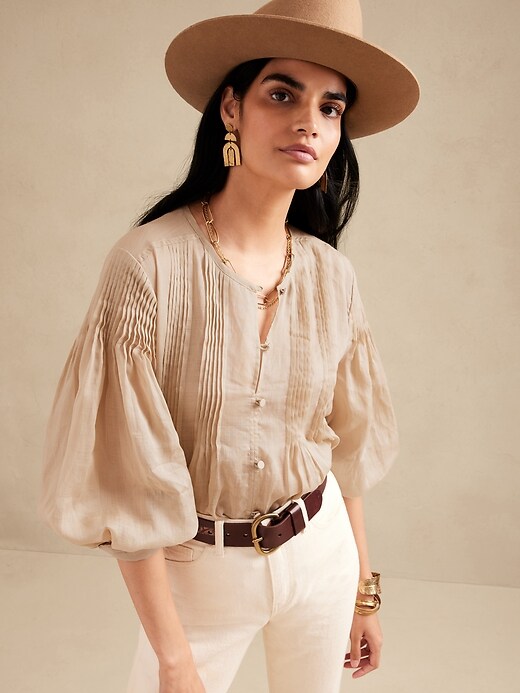 Image number 1 showing, Ramie Pintuck Blouse