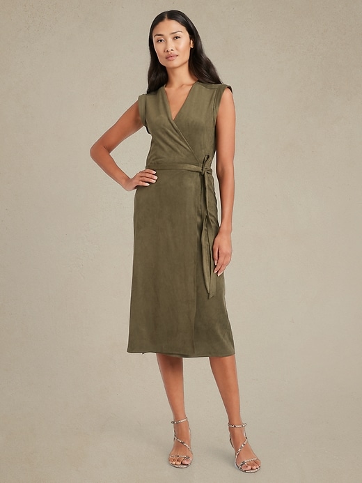 Vegan Suede Wrap Dress Banana Republic