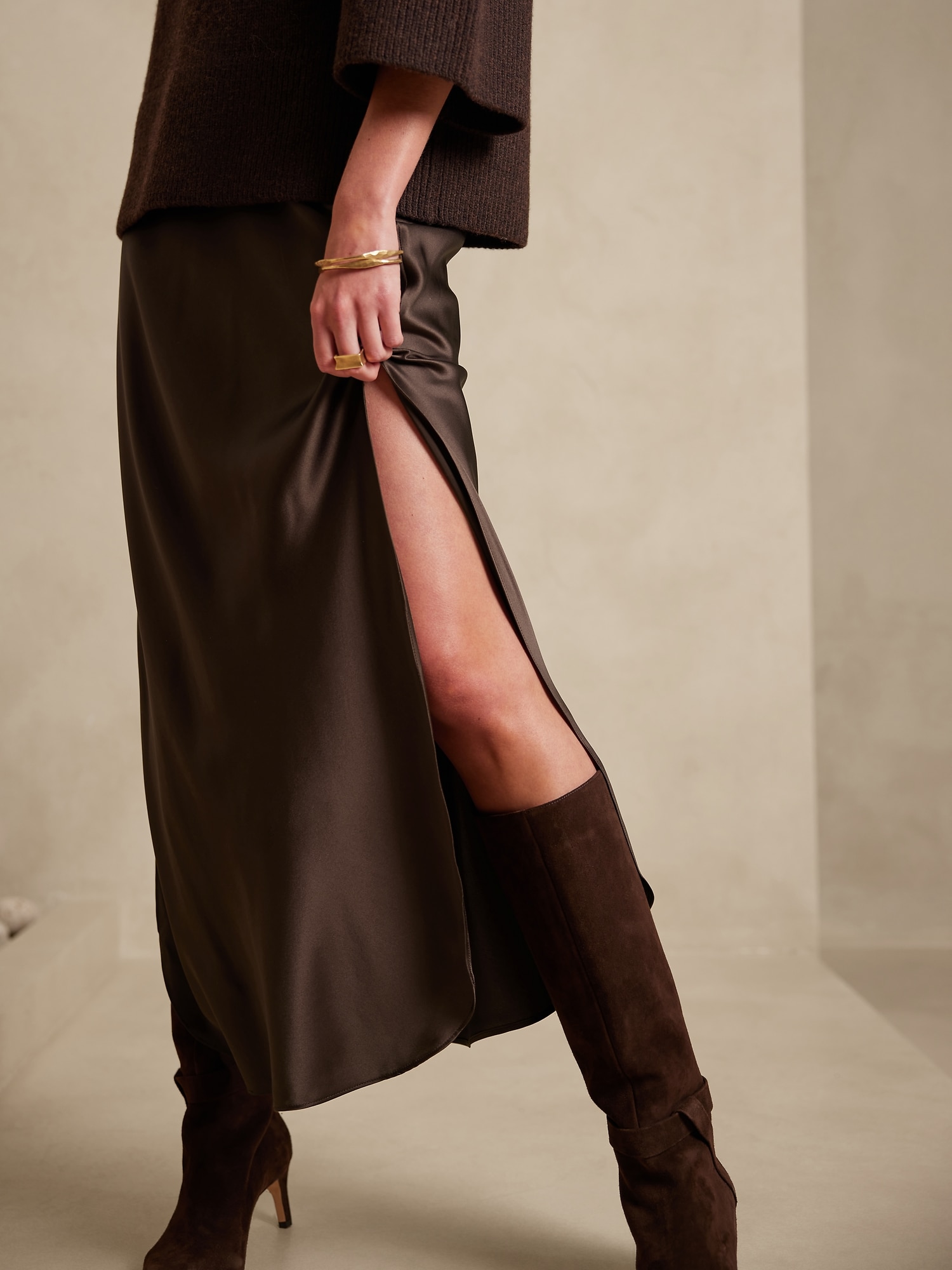 Regular Ankle Length Silk Womens Maxi Skirt