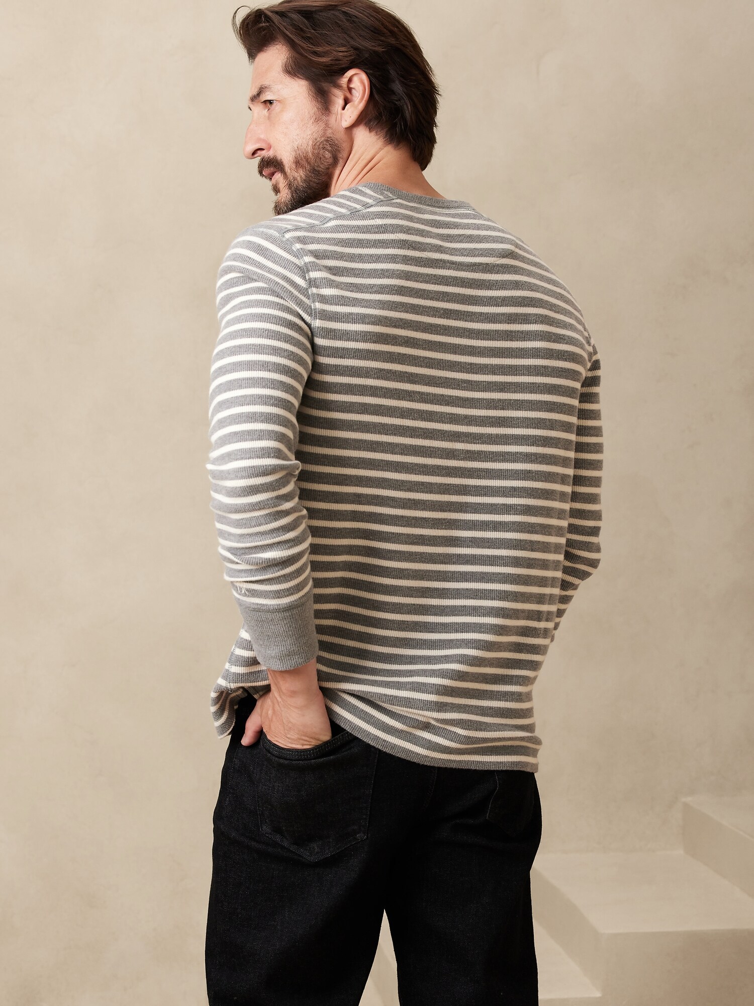 Brushed Waffle-Knit Henley