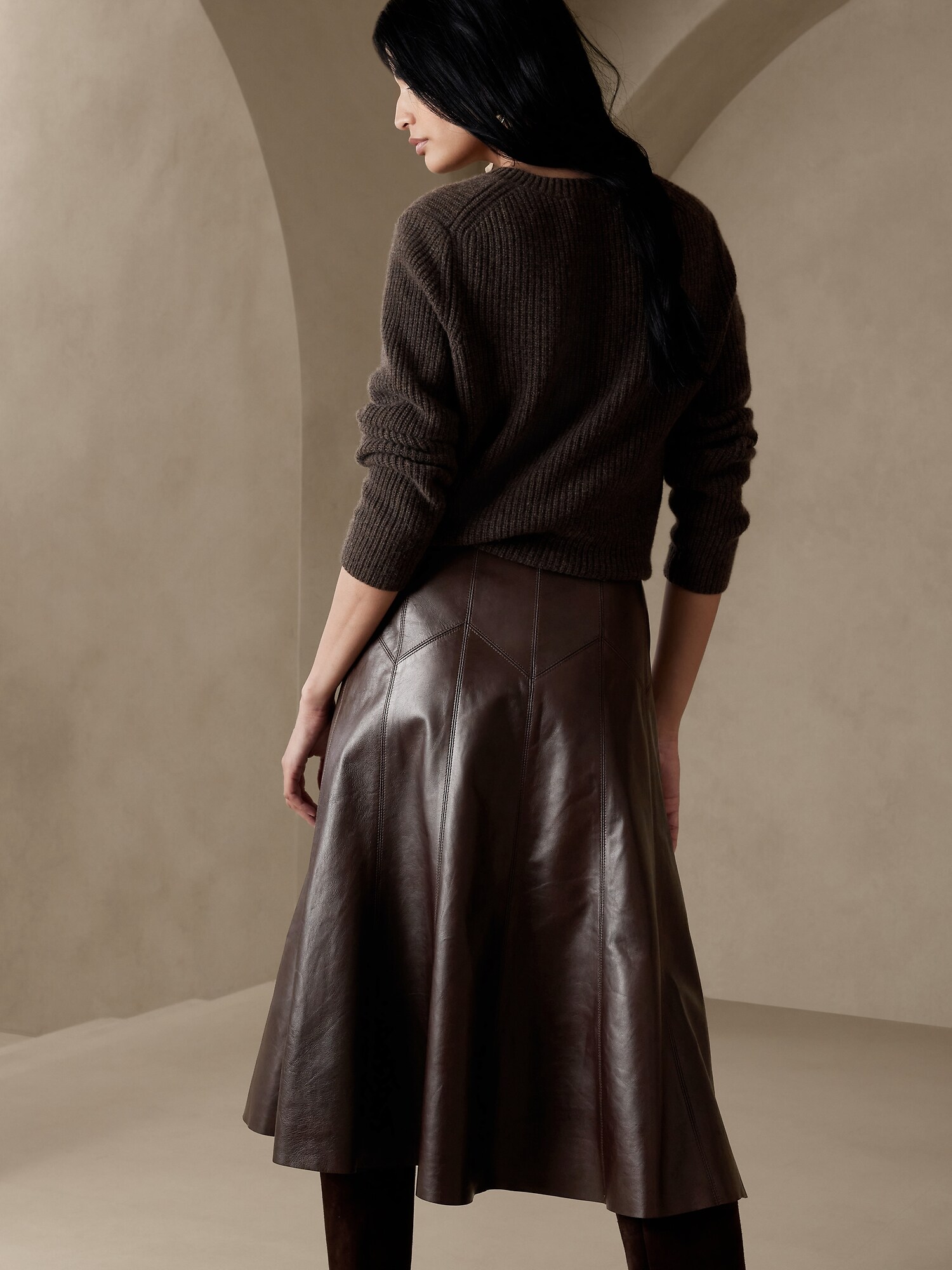 Rivina Leather Midi Skirt