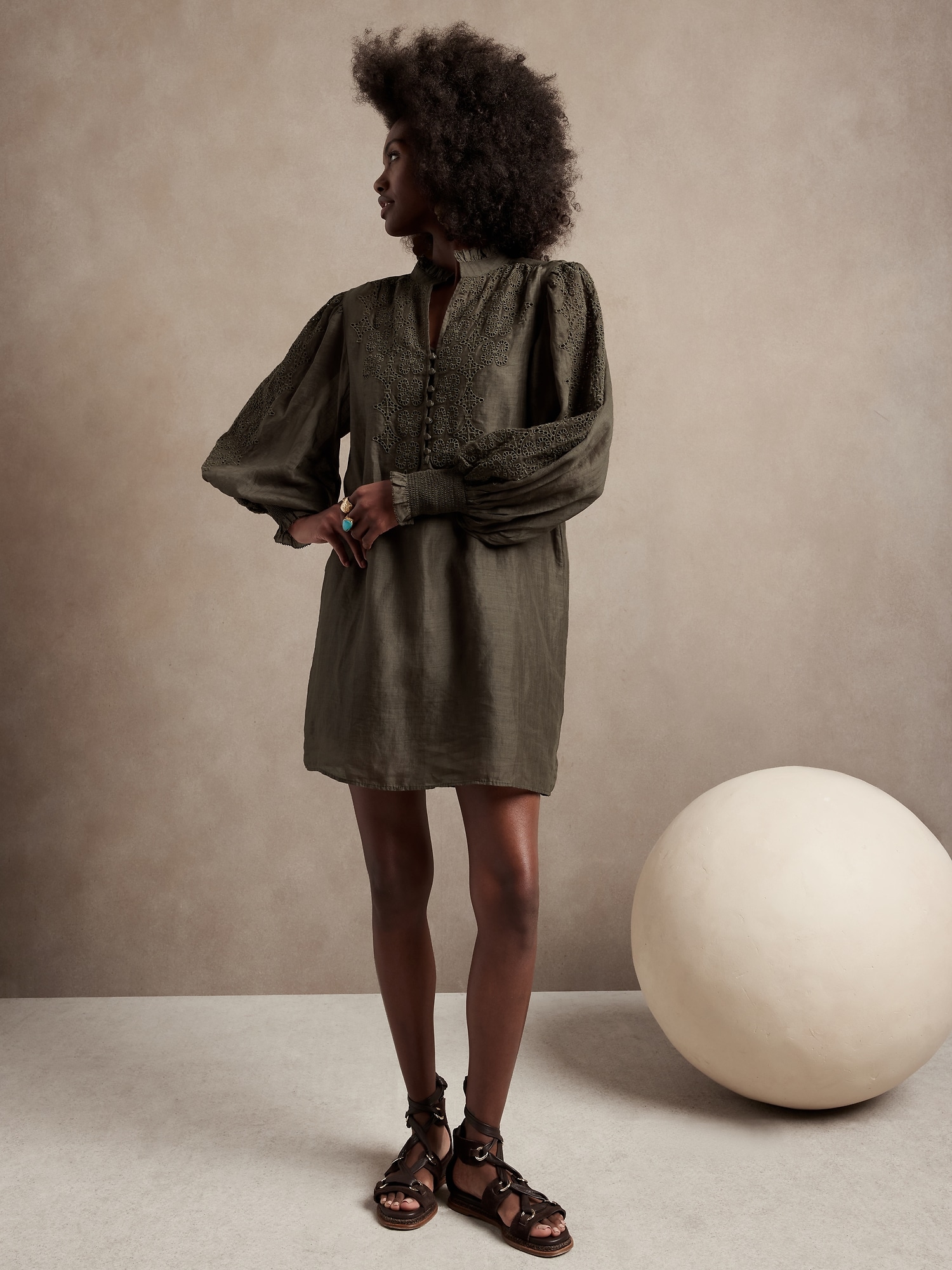 Embroidered Ramie Dress