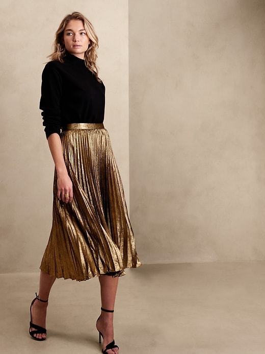 Gold pleated shop skirt next