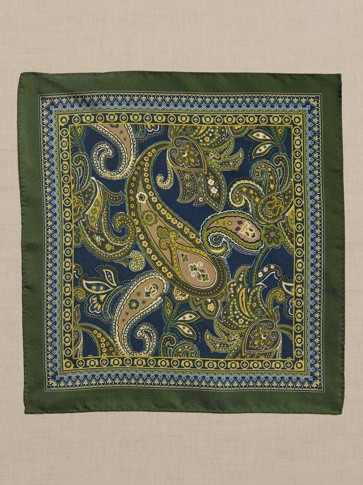 Banana Republic Paisley Silk Pocket Square green. 1