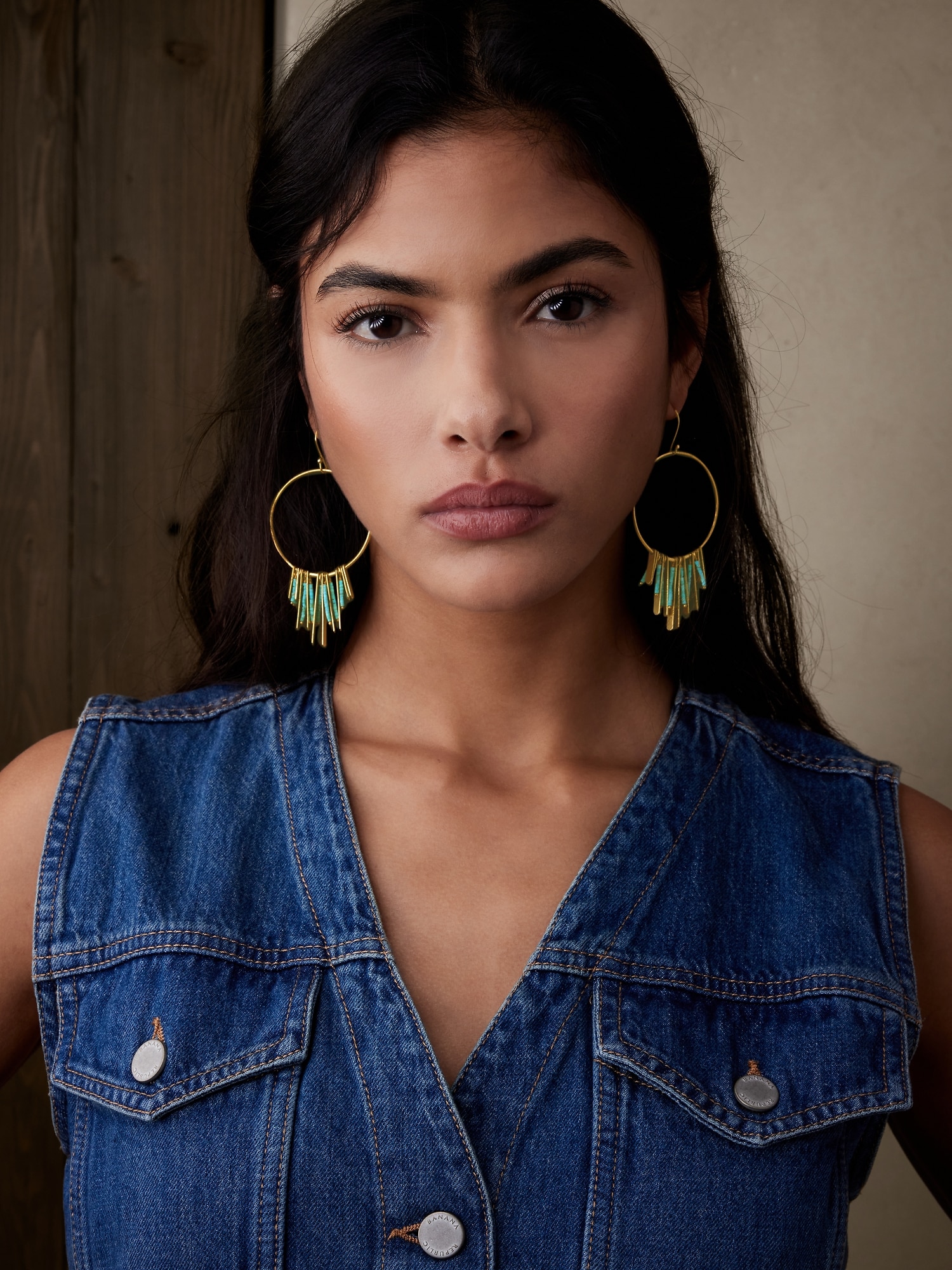 Turquoise And Brass Hoop Earrings by Aureus + Argent