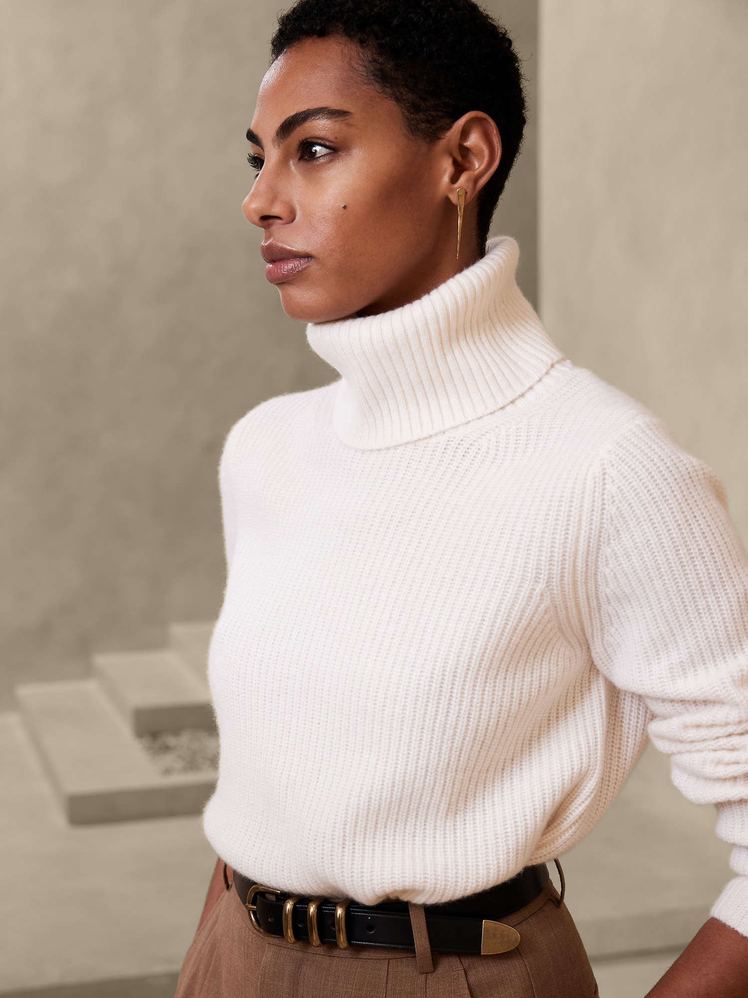 Banana Republic Chiara Cashmere Turtleneck Sweater white. 1