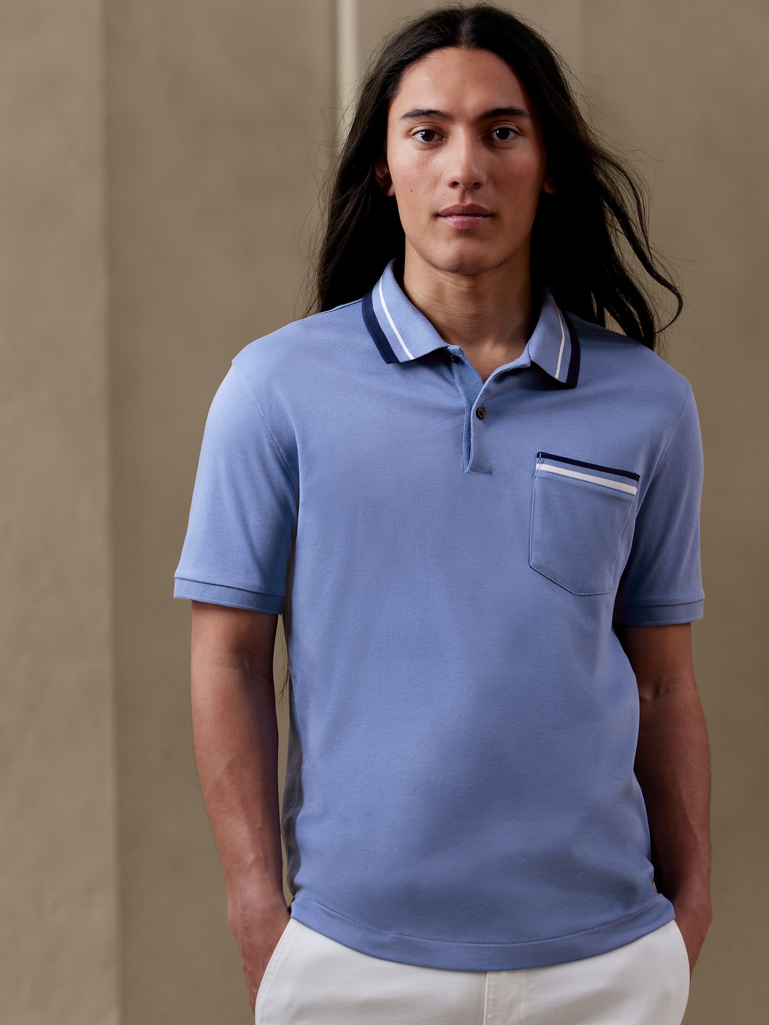 Banana Republic Luxury-Touch Polo blue. 1