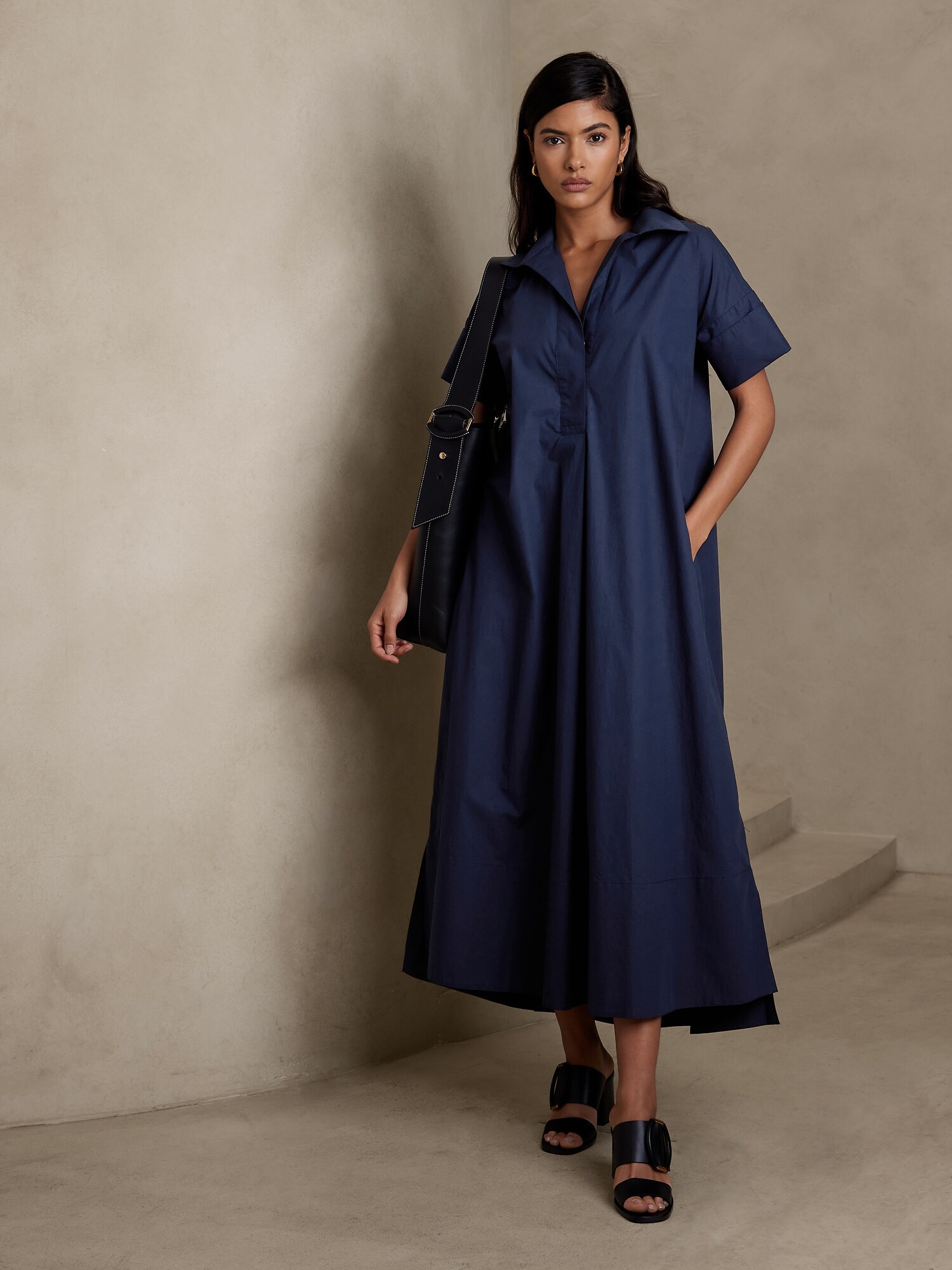 Banana Republic Rhyah Poplin Maxi Dress blue. 1