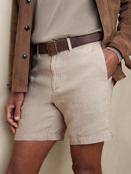 Organic Linen Shorts With Faux Belt Detail by Conquista