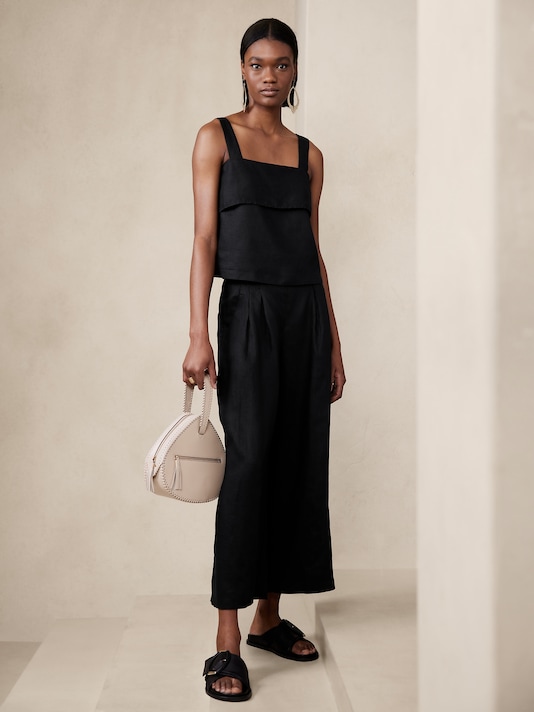 Mia Wide-Leg Cropped Linen Pant