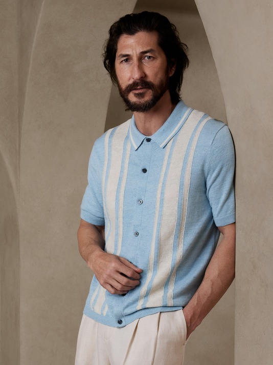 Gianni Linen-Cotton Sweater Polo
