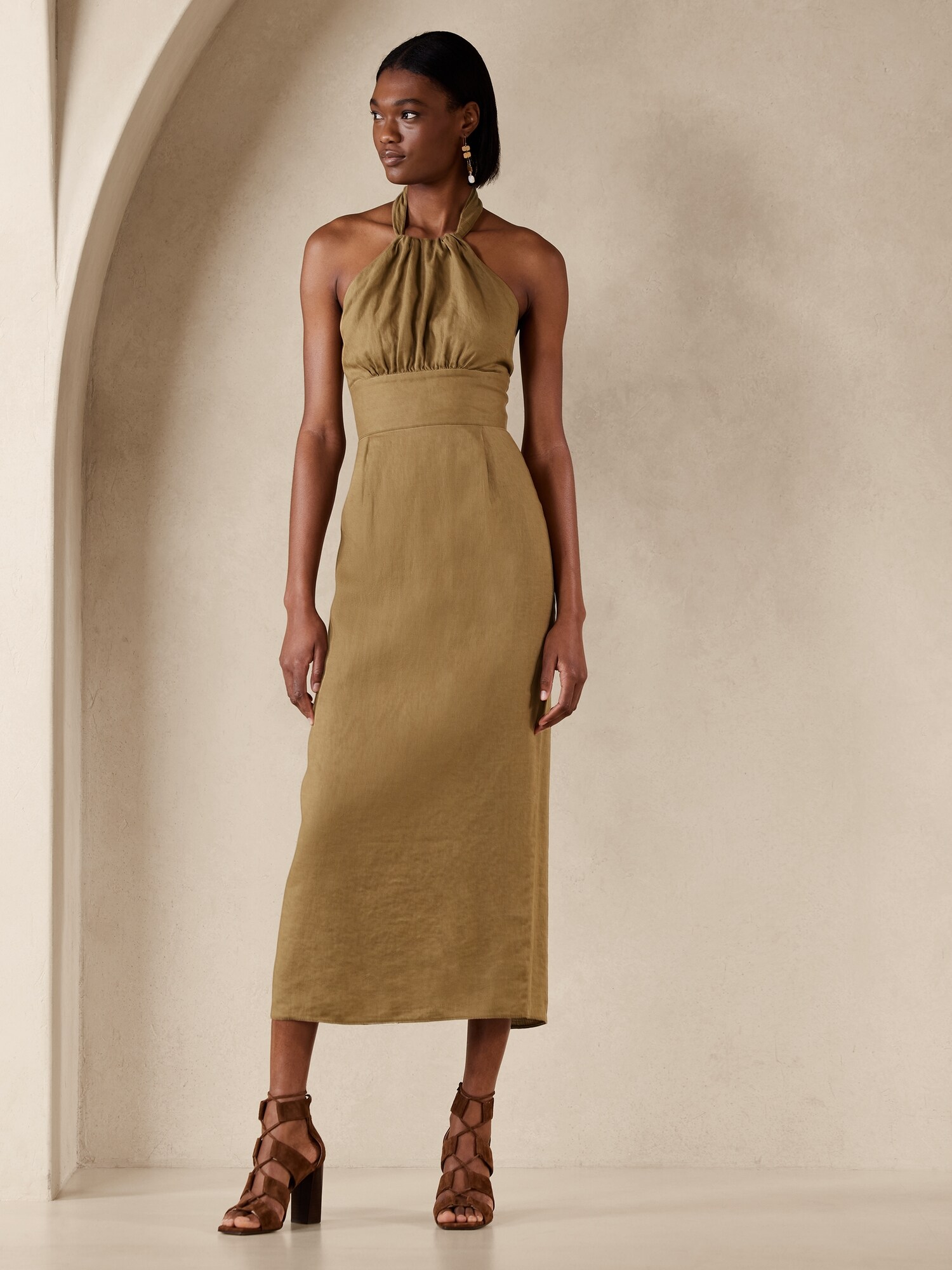 Khaki halter neck on sale dress