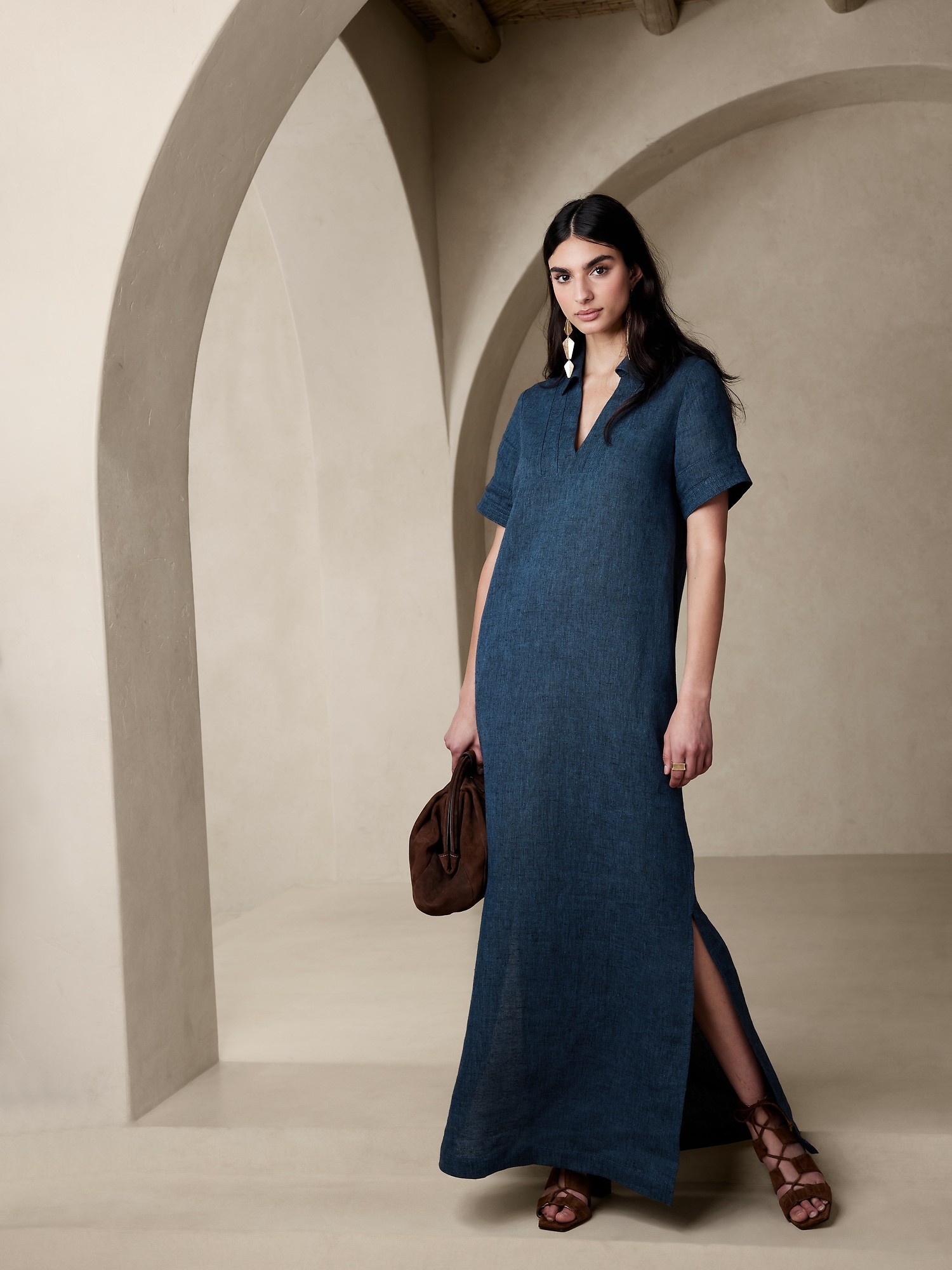 Navy linen 2025 maxi dress